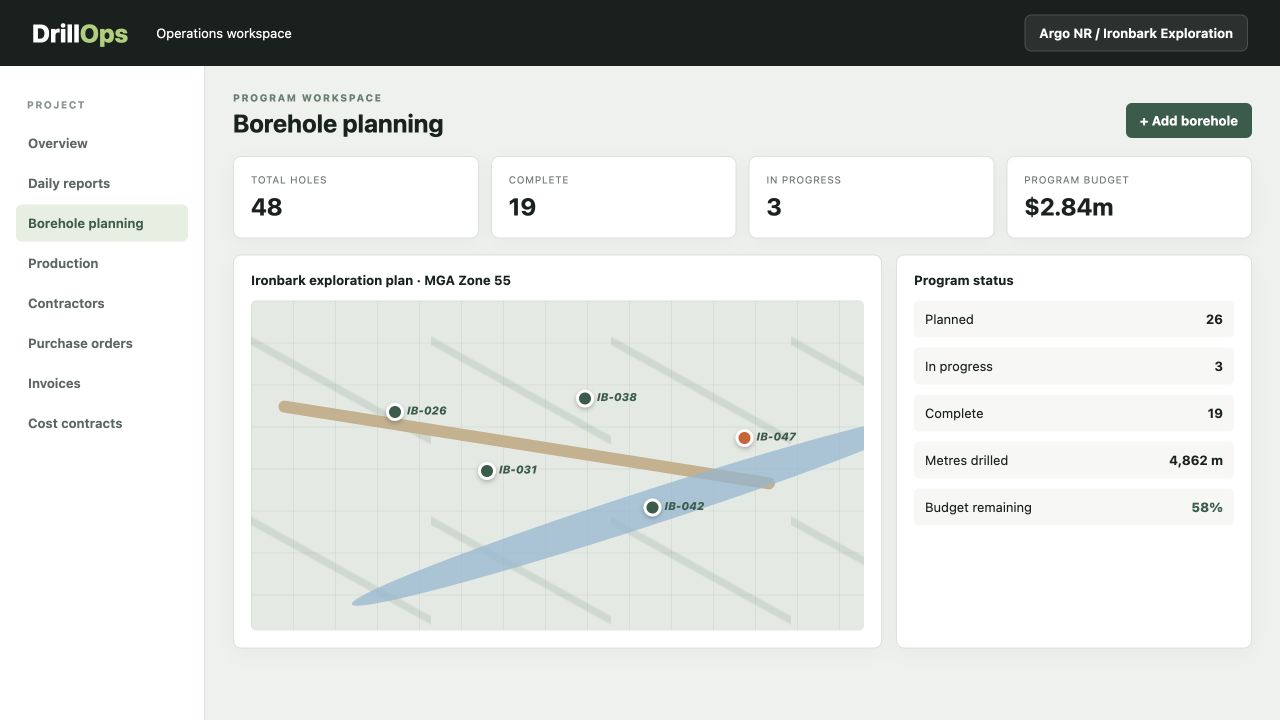 DrillOps borehole planning portal
